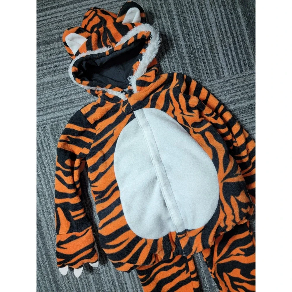 Old Navy Kids 4T/5T Tiger Halloween Costume Orange Black Fleece Hooded One Piece